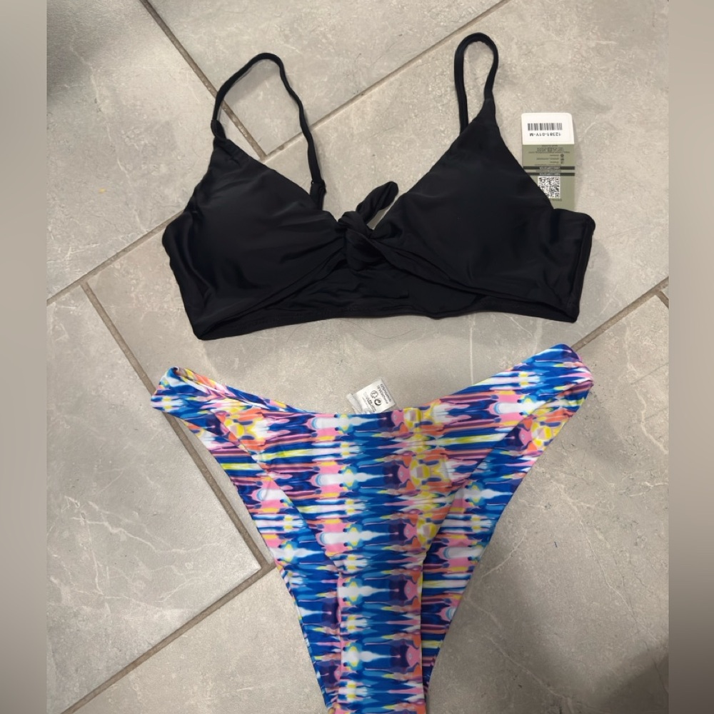 Black and Multicolor Women's Bikini Set